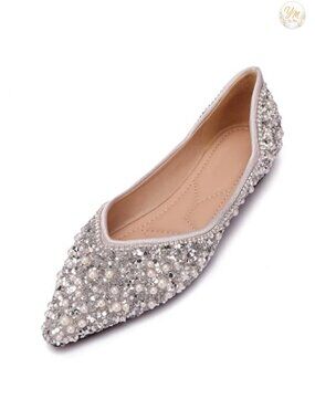 Rhinestone Pointed Toe Flats Pearl Low Heel Dress Wedding Business Dance